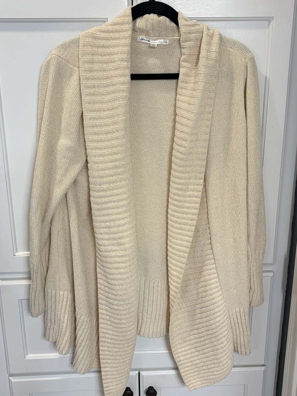 Seven7 Women's Ivory Chenille Open Front Ribbed Cardigan Super Soft  Medium